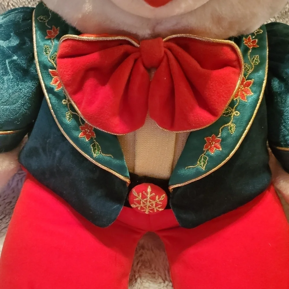 Snowflake Teddy Bear 2001 White Boy Red Green Velvet Holiday Outfit with Bow Tie